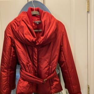 Lafayette 148 New York Red Quilted Puffer Coat with Satin Finish